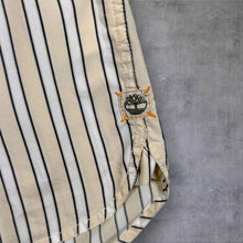 Load image into Gallery viewer, Timberland Classic Fit Shirt Mens XL Beige Navy Stripe Cotton Long Sleeve Y2K
