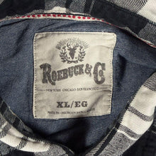 Load image into Gallery viewer, Roebuck &amp; Co Mens XL Western Shirt Black Plaid Pearl Snap Cowboy Rockabilly
