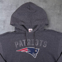 Load image into Gallery viewer, Majestic NFL New England Patriots Football Spellout Graphic Grey Hoodie
