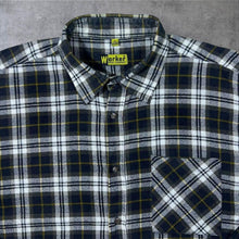 Load image into Gallery viewer, Vintage Worker Black Grey Yellow Check Cotton Long Sleeve Button-Up Flannel Shirt
