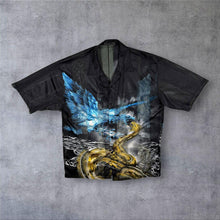 Load image into Gallery viewer, Early 00's Dian Dian Tong Goth Y2K Serpent Snake Black Mesh Short Sleeve Shirt
