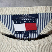 Load image into Gallery viewer, Vintage 90s Tommy Hilfiger Striped Cotton Knit Jumper Crest Logo Large L
