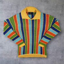 Load image into Gallery viewer, Vintage 90s Multicolour Striped Terry Knit Polo Jumper Small S Damas Retro
