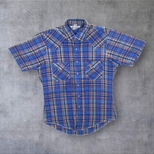 Load image into Gallery viewer, Vintage Dale's Western Shirt Made USA Blue Plaid Pearl Snap Cowboy Short Sleeve
