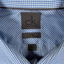 Load image into Gallery viewer, CK Calvin Klein "Fitted Easy Iron" Blue White Check Long Sleeve Cotton Dress Shirt
