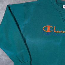 Load image into Gallery viewer, Vintage 90s Champion Reverse Weave Sweatshirt XL L USA Teal Orange Spellout
