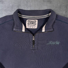 Load image into Gallery viewer, Animal Embroidered Mini Logo Skater Surfer 1/4 Zip Faded Navy Blue Sweatshirt
