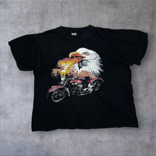 Load image into Gallery viewer, Early 00’s Blossom Biker Bald Eagle Graphic Black T-Shirt
