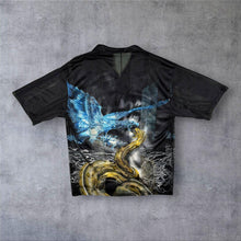 Load image into Gallery viewer, Early 00's Dian Dian Tong Goth Y2K Serpent Snake Black Mesh Short Sleeve Shirt
