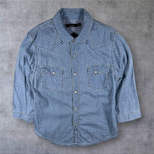 Load image into Gallery viewer, Amorte Women's M Chambray Western Shirt Blue Polka Dot Pearl Snap Cowboy
