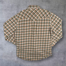 Load image into Gallery viewer, Levis Western Shirt Mens M Green Tan Check Plaid Flannel Pearl Snap Slim Fit

