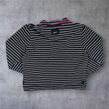 Load image into Gallery viewer, Joules Nautical Navy Blue White Pink Striped 1/4 Button Sweatshirt
