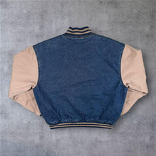 Load image into Gallery viewer, Vintage 90s Tri-Mountain Denim Varsity Jacket L Wisconsin Trucking Workwear USA
