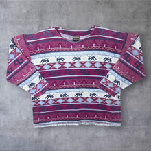 Load image into Gallery viewer, Vintage Aztec Crazy Abstract Patterned Pink Blue Cotton Long Sleeve Scoop Neck T-Shirt Top
