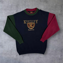 Load image into Gallery viewer, Vintage 90s TSI Kentucky Sweatshirt XL Colour Block Made USA Bluegrass Preppy
