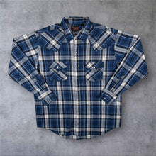 Load image into Gallery viewer, Vintage Plains Western Cowboy Blue White Multi Check Long Sleeve Popper Shirt
