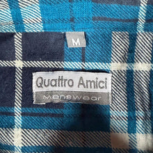 Load image into Gallery viewer, Quattro Amici Mens M Blue Plaid Check Flannel Shirt Tartan Lumberjack Grunge Longline
