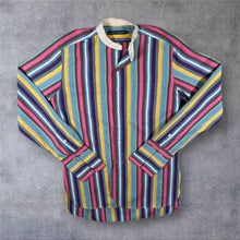 Load image into Gallery viewer, Vintage Ralph Lauren Multi Colour Striped Longline Collarless Long Sleeve Cotton Shirt
