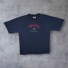 Load image into Gallery viewer, Vintage Lee MLB Atlanta Braves Baseball Embroidered Faded Navy Blue Cotton T-Shirt
