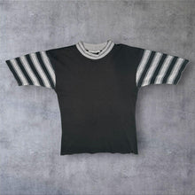Load image into Gallery viewer, Vintage 90's Station Faded Black Grey Striped Sleeve Cotton T-Shirt
