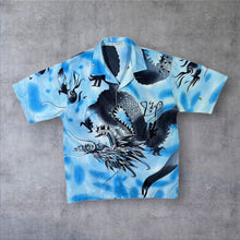 Load image into Gallery viewer, Early 00's Guo Lhi Ting Gothic Y2K Dragon Graphic Blue Mix Short Sleeve Shirt
