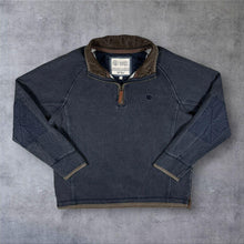 Load image into Gallery viewer, Fat Face Mens L Washed Black-Navy Quarter Zip Sweatshirt Elbow Patch Heritage
