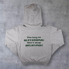 Load image into Gallery viewer, Champion Eco "Dover Track &amp; Field" College Spellout Graphic Grey Hoodie
