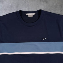 Load image into Gallery viewer, Vintage Y2K Nike T Shirt Navy Blue Colour Block Mesh Polyester Mini Swoosh 2000s
