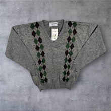 Load image into Gallery viewer, Vintage Benjamin Argyle V Neck Jumper Grey Green Made in UK Mens M
