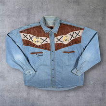 Load image into Gallery viewer, Vintage Stockerpoint Cowboy Western Panel Blue Denim Long Sleeve Popper Shirt
