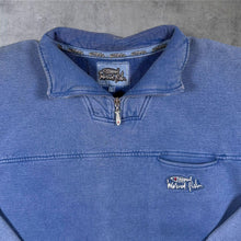 Load image into Gallery viewer, Early 00's Weird Fish Embroidered Mini Logo Faded Blue 1/4 Zip Pullover Sweatshirt
