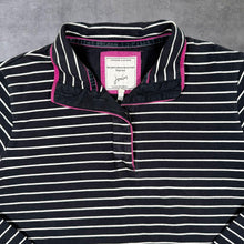 Load image into Gallery viewer, Joules Nautical Navy Blue White Pink Striped 1/4 Button Sweatshirt
