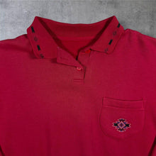 Load image into Gallery viewer, Vintage 90’s Dash Embroidered Pocket Motif Collared Red Sweatshirt
