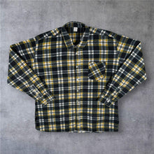 Load image into Gallery viewer, Vintage 90s Mens M L 43/44 Plaid Flannel Shirt Yellow Black 100% Cotton Grunge
