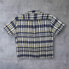 Load image into Gallery viewer, Barbour Linen Mix Shirt Mens L Regular Fit Navy Yellow Check Short Sleeve
