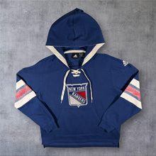 Load image into Gallery viewer, Adidas New York Rangers NHL Hoodie Medium Blue Lace Up Ice Hockey

