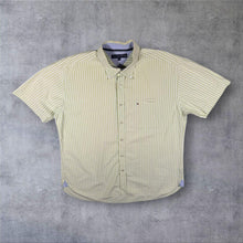 Load image into Gallery viewer, Tommy Hilfiger Green White Striped Short Sleeve Cotton Button-Down Shirt
