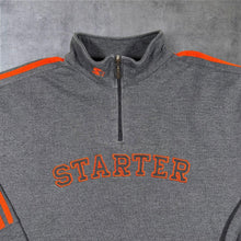Load image into Gallery viewer, Vintage Y2K Starter 1/4 Zip Sweatshirt L Large Grey Orange Embroidered Spellout
