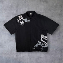 Load image into Gallery viewer, Early 00's Gothic Y2K Traditional Dragon Graphic Black Polyester Short Sleeve Shirt
