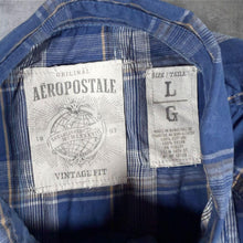 Load image into Gallery viewer, Aeropostale Mens L Western Shirt Blue Plaid Pearl Snap Cowboy 100% Cotton
