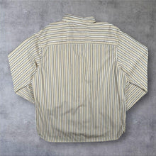 Load image into Gallery viewer, Timberland Classic Fit Shirt Mens XL Beige Navy Stripe Cotton Long Sleeve Y2K
