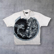 Load image into Gallery viewer, Early 00's New Roads Goth Y2K Dragon Tiger Yin Yang White Short Sleeve Shirt
