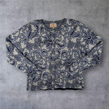 Load image into Gallery viewer, Spirit of the Andes Pima Cotton Cardigan XL Blue Floral Jacquard Made Bolivia
