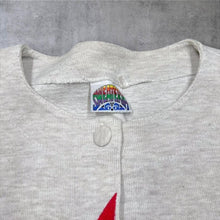 Load image into Gallery viewer, Vintage 80s Sweateria Cardigan Womens Large Grey Geometric Triangle Retro
