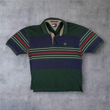 Load image into Gallery viewer, Vintage Tommy Hilfiger Polo Shirt L Green Navy Striped Crest Logo 90s Preppy
