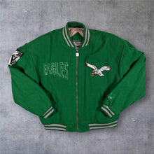 Load image into Gallery viewer, Vintage 90s Philadelphia Eagles NFL Campri Wool Varsity Bomber Jacket Green L XL

