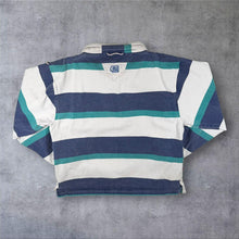 Load image into Gallery viewer, Vintage DEAL White Blue Colour Block Striped Nautical 1/4 Zip Smock Sweatshirt

