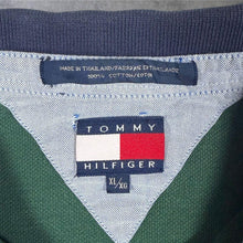 Load image into Gallery viewer, Vintage Tommy Hilfiger Polo Shirt XL Green Navy White Striped Sleeve Crest
