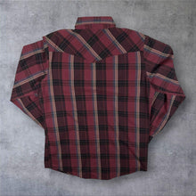 Load image into Gallery viewer, Vintage Canyon Guide Western Cowboy Burgundy Black Check Long Sleeve Popper Shirt
