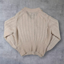 Load image into Gallery viewer, Thomas Farthing Womens Cardigan M Pure New Wool Made Scotland Cable Knit Beige
